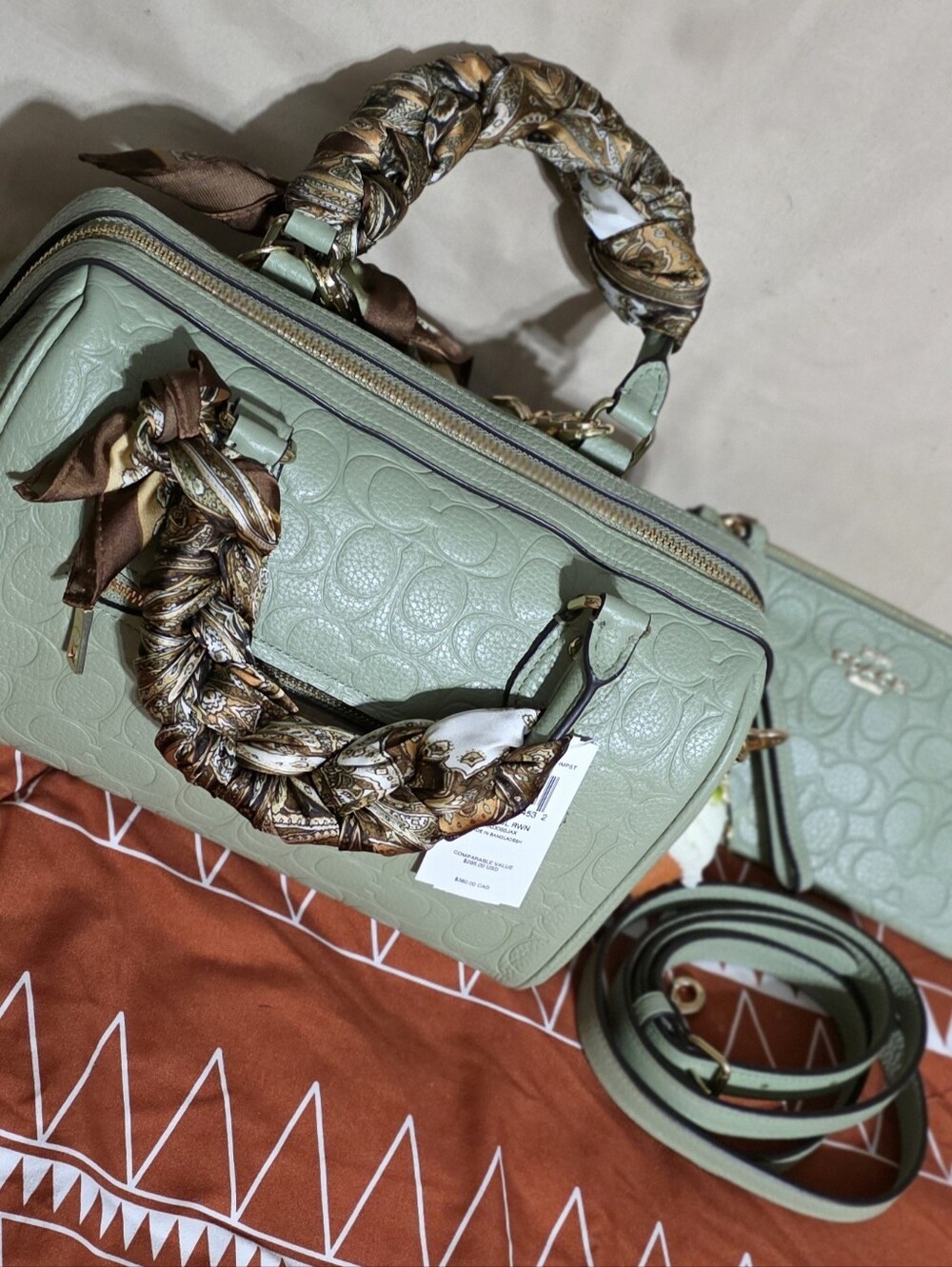 Coach Pistachio Embossed Rowan & matching wristlet - Picture 8 of 13